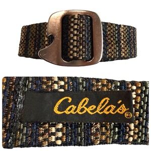 Cabelas Bison Designs Web Belt Mens L Tap Cap Bottle Opener Buckle Slide 47"